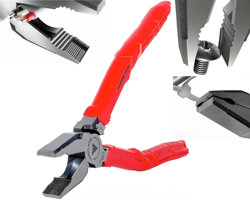VAMPLIERS 9" Side Cutting Linemans Pliers with Crimper. Made in Japan. Heavy Duty High Leverage Design Screw Extractor Jaws - Image 1